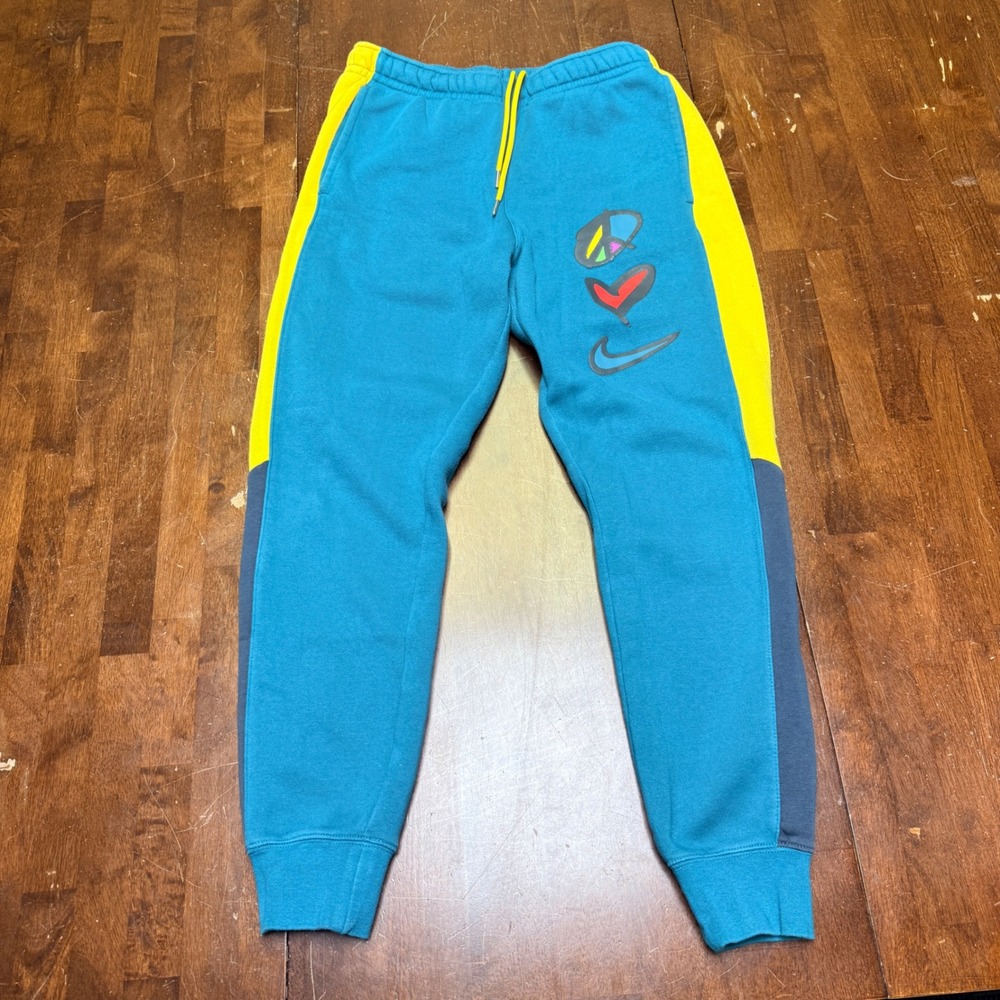 Nike Men's‎ Teal Yellow Peace Love Swoosh Sweatpants Joggers Size S